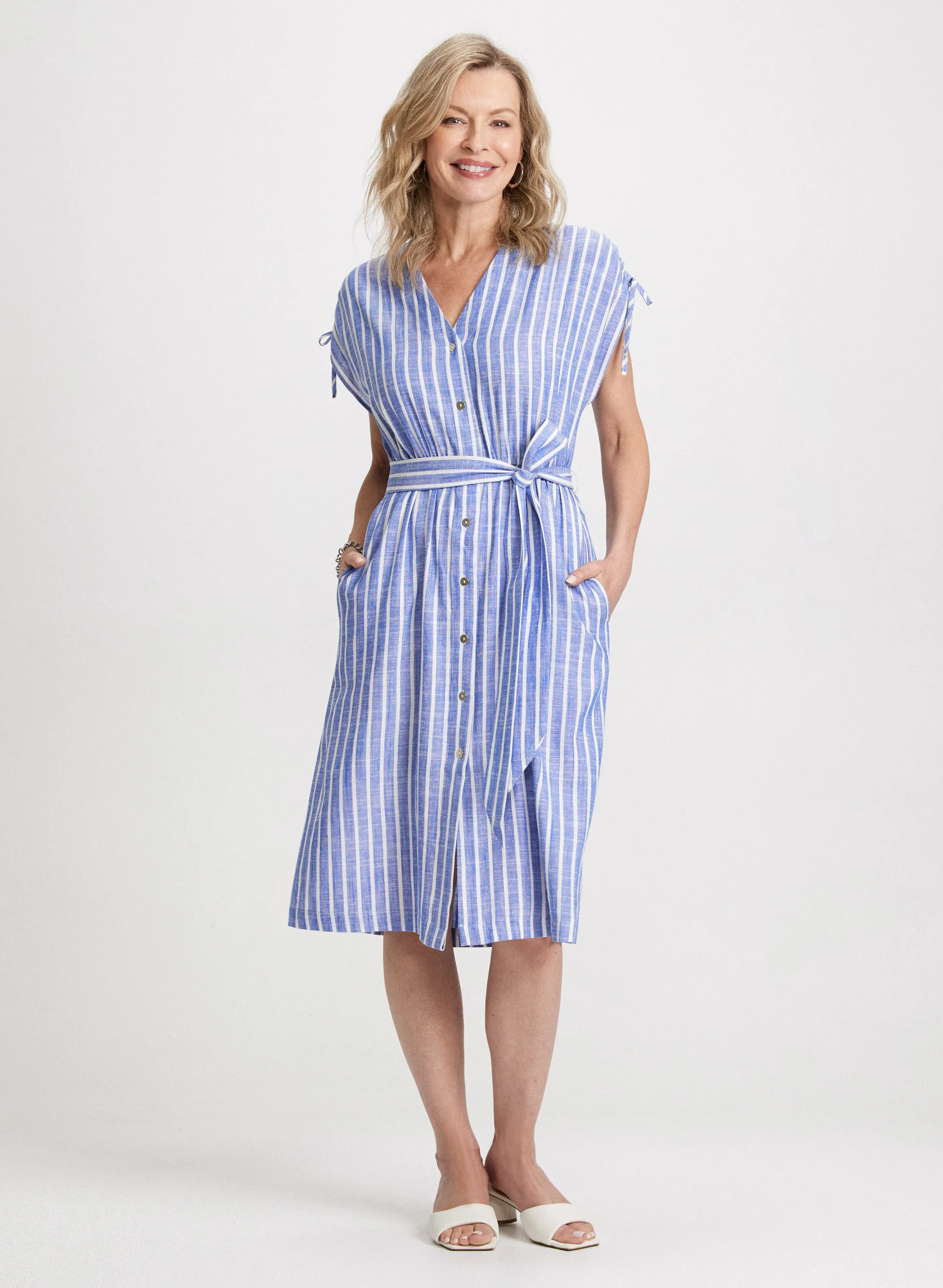 Midi Striped Linen Blend Dress sold by Laura