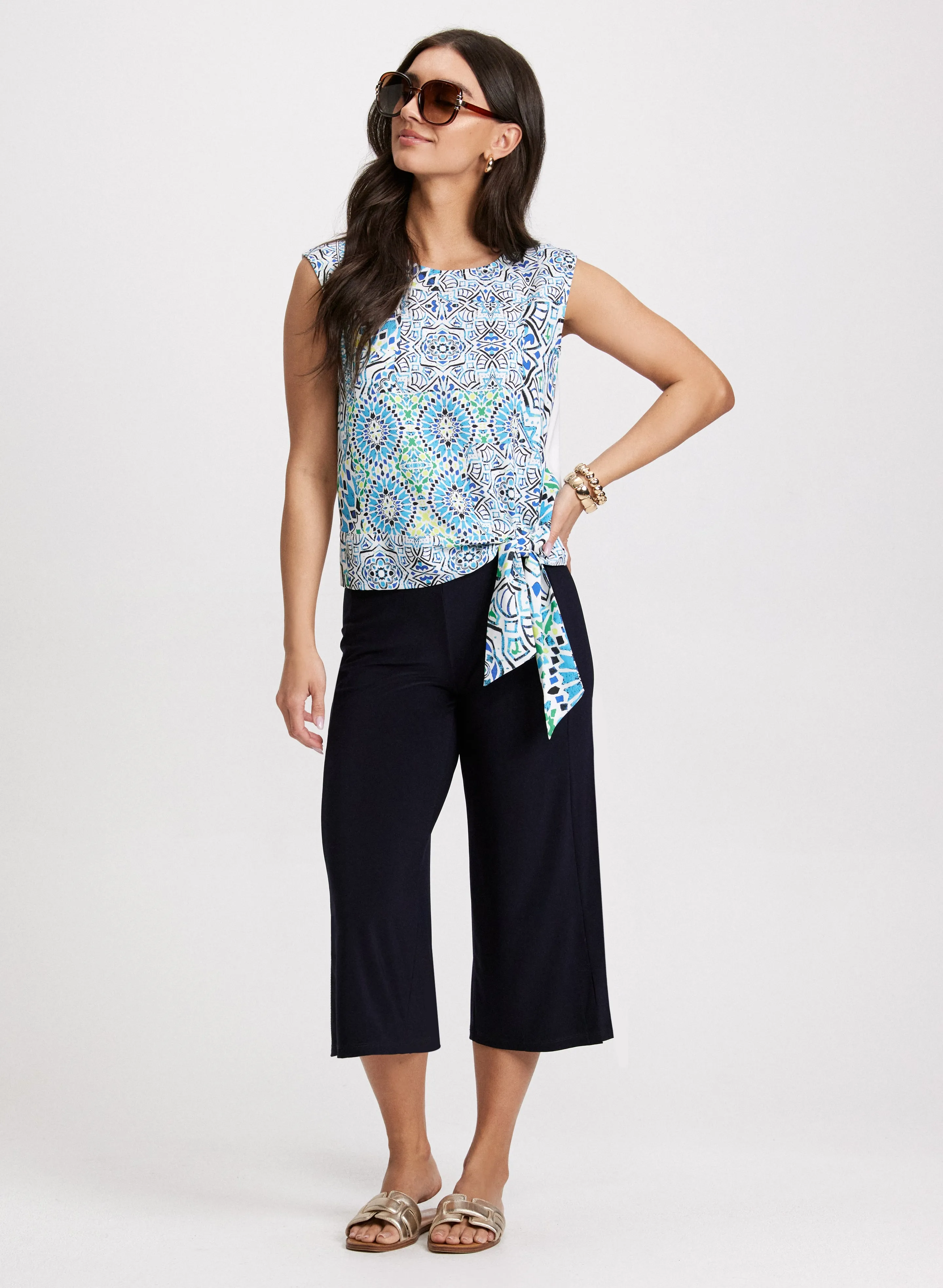 Tied-Hem Mosaic Print Top & Pull-On Capri Pants sold by Laura