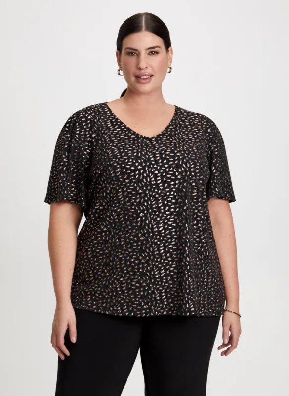 Metallic Foil Print Popover Top sold by Laura
