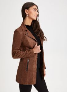 Zip Detail Faux Suede Redingote sold by Laura