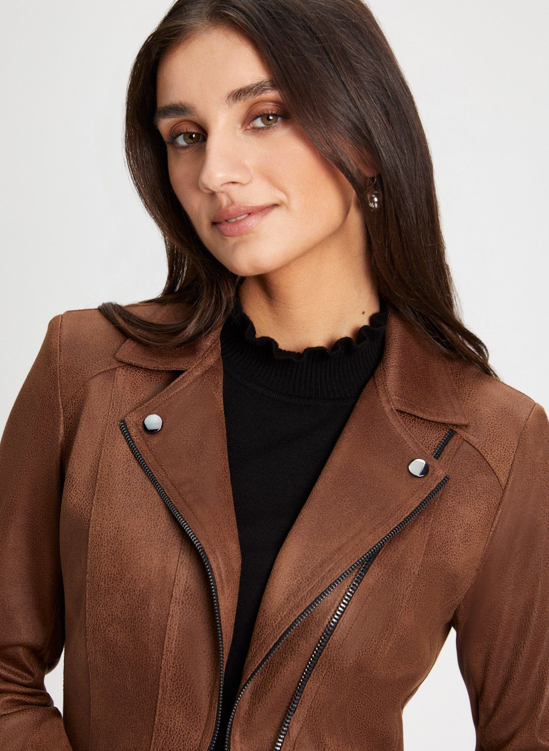 Zip Detail Faux Suede Redingote sold by Laura product image thumbnail 2