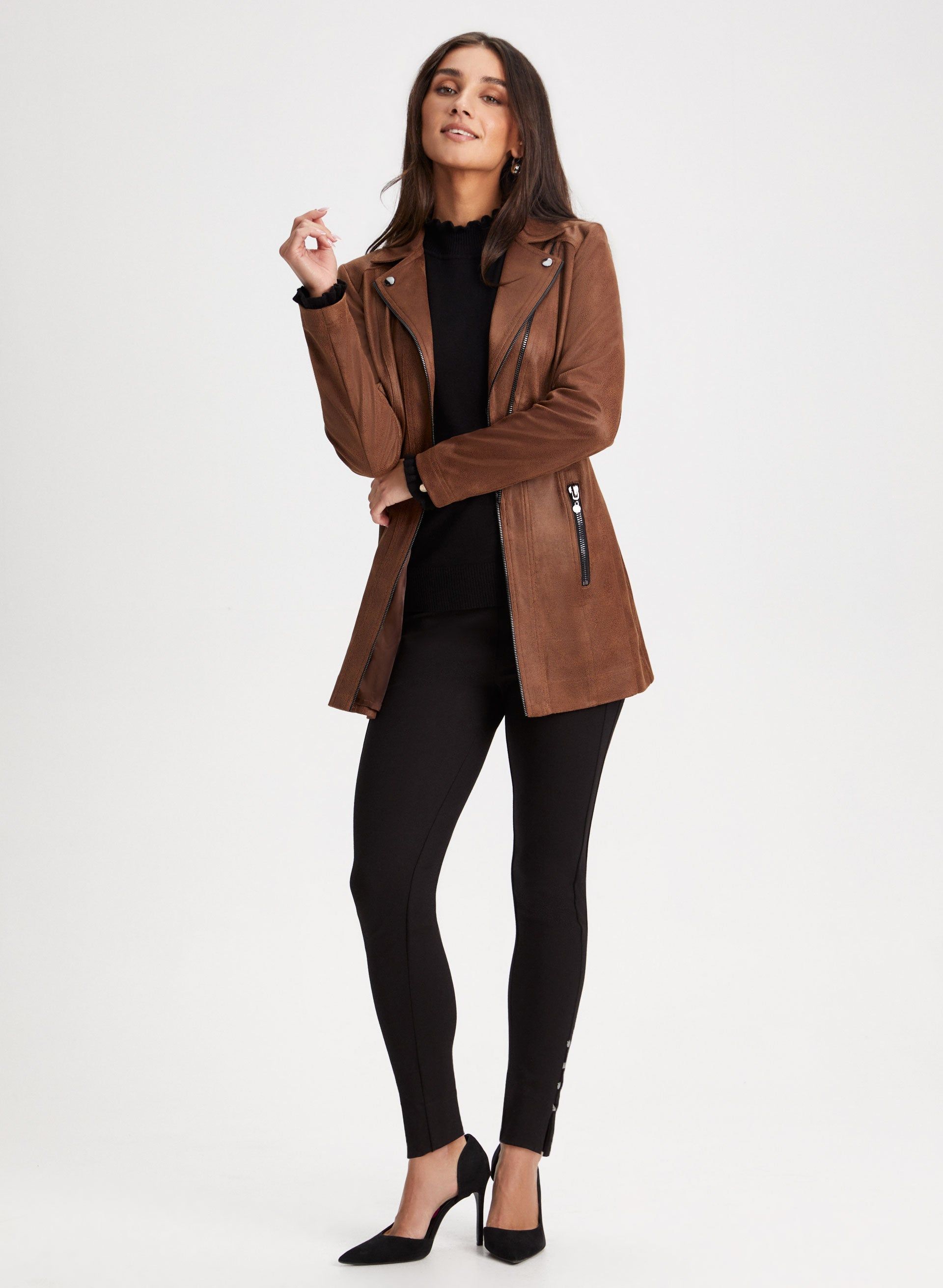 Zip Detail Faux Suede Redingote sold by Laura product image thumbnail 3