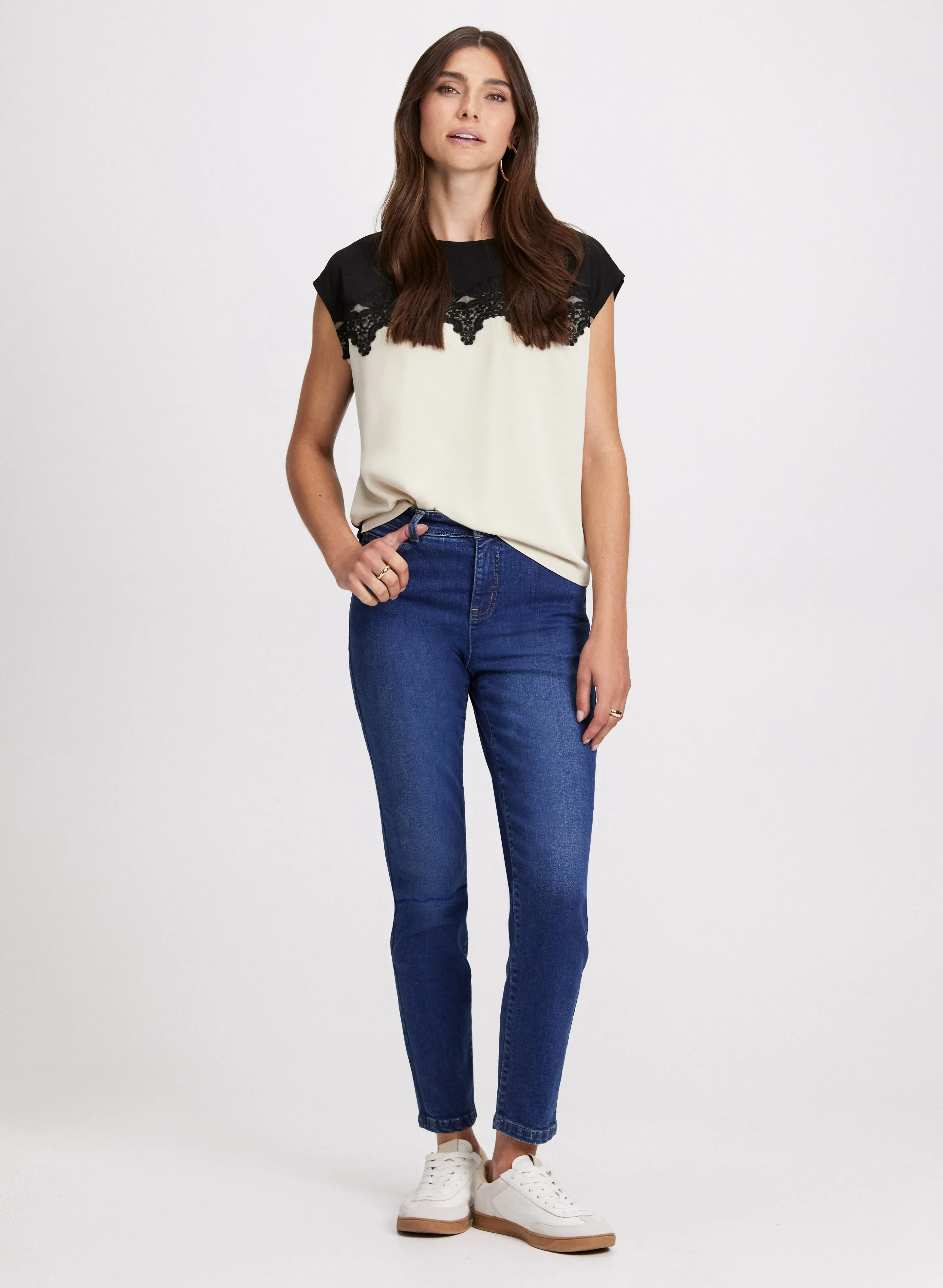 Lace Detail Top & Slim Leg Jeans sold by Laura