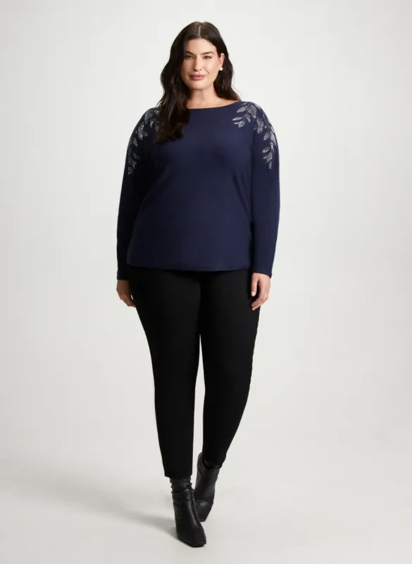 Leaf Appliqué Sweater & Black Slim Leg Jeans sold by Laura