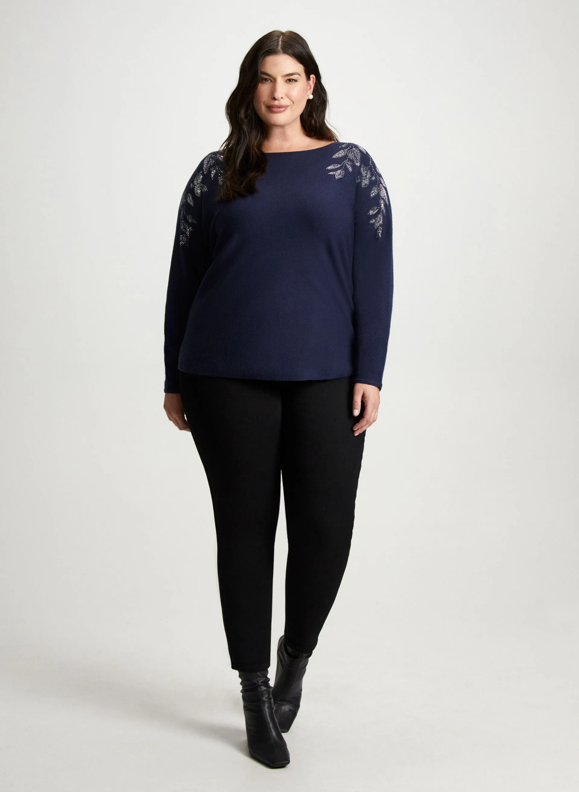 Leaf Appliqué Sweater & Black Slim Leg Jeans sold by Laura