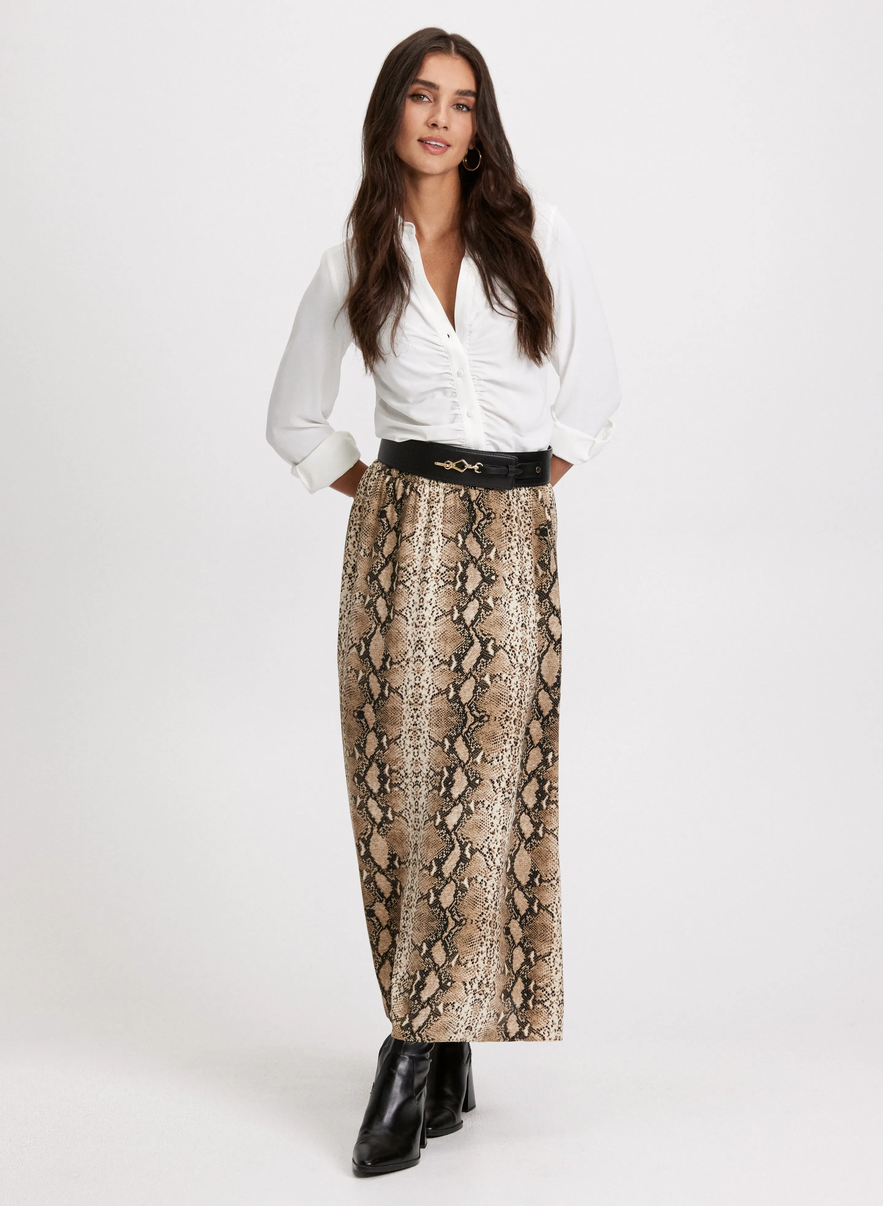 Button-Down Blouse & Snake Print Maxi Skirt sold by Laura