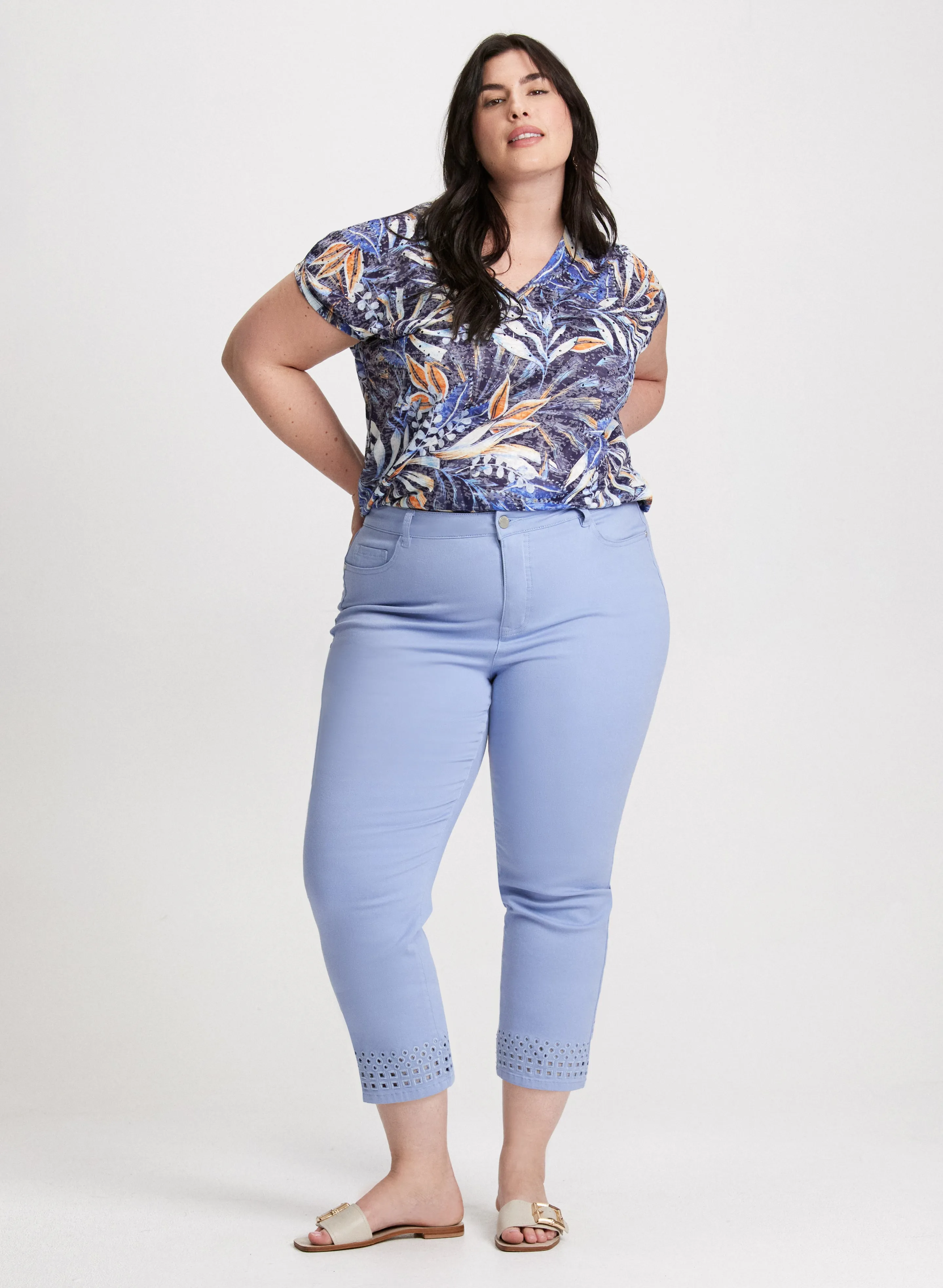 Leaf Print T-Shirt & Straight Leg Denim Capris sold by Laura