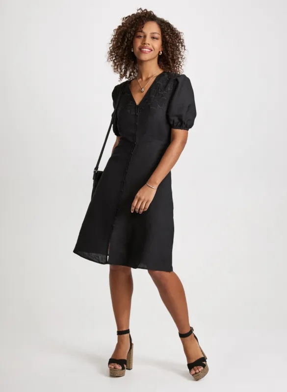 Buttoned Linen-Blend Midi Dress sold by Laura