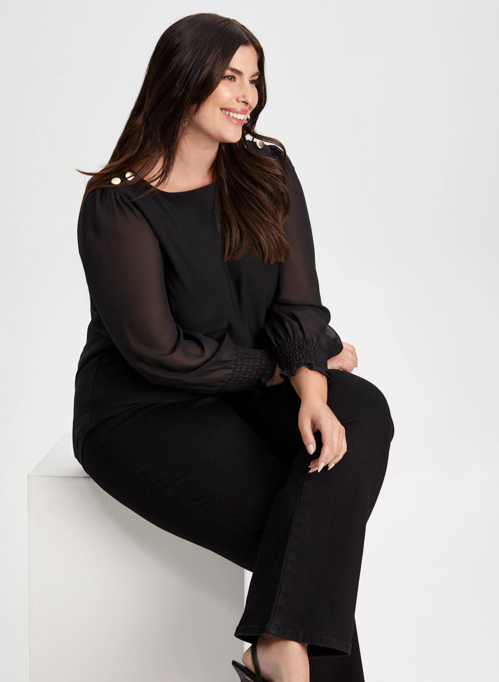 Button Detail Chiffon Sleeve Top sold by Laura product image thumbnail 5