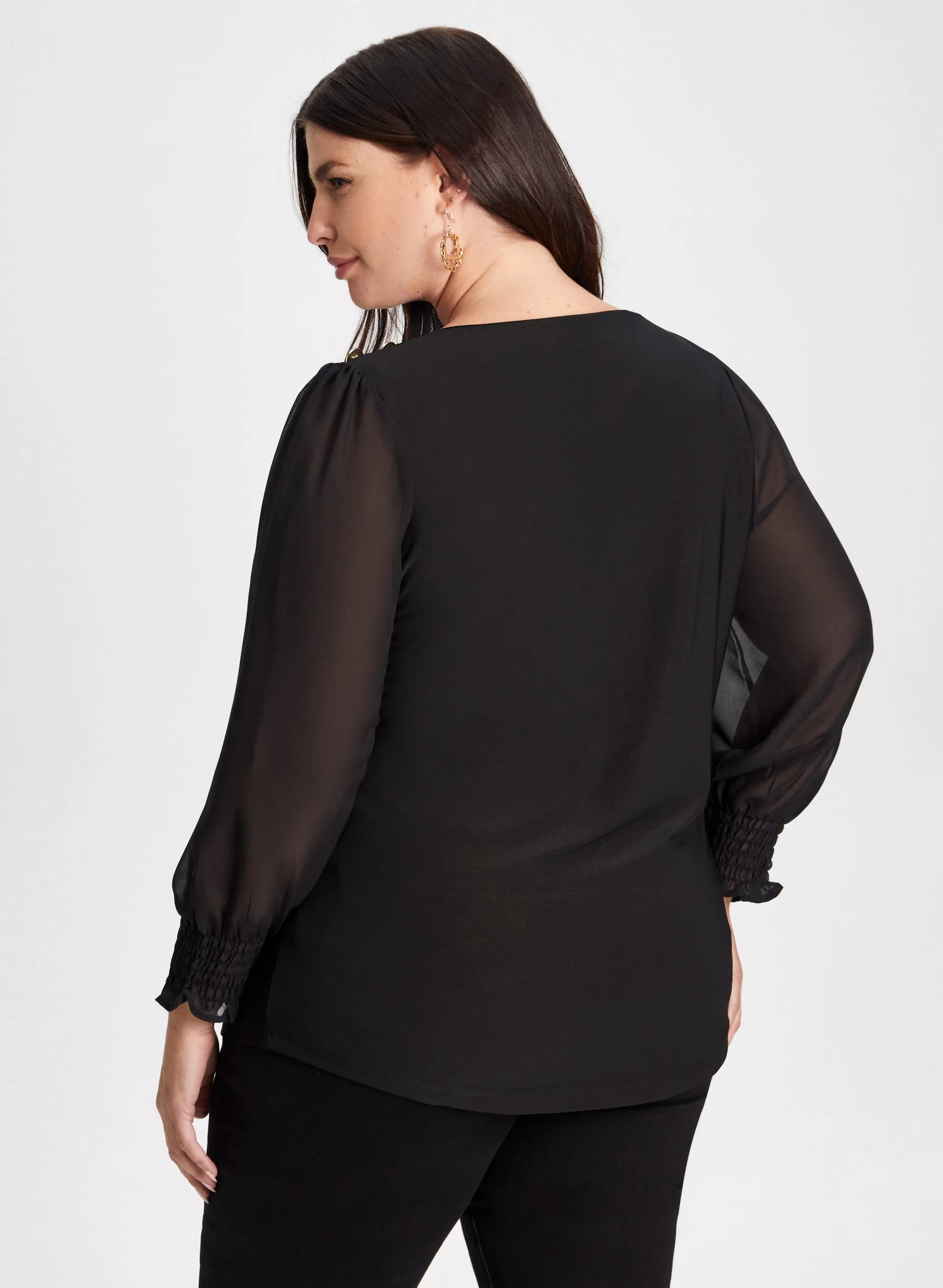 Button Detail Chiffon Sleeve Top sold by Laura product image thumbnail 4