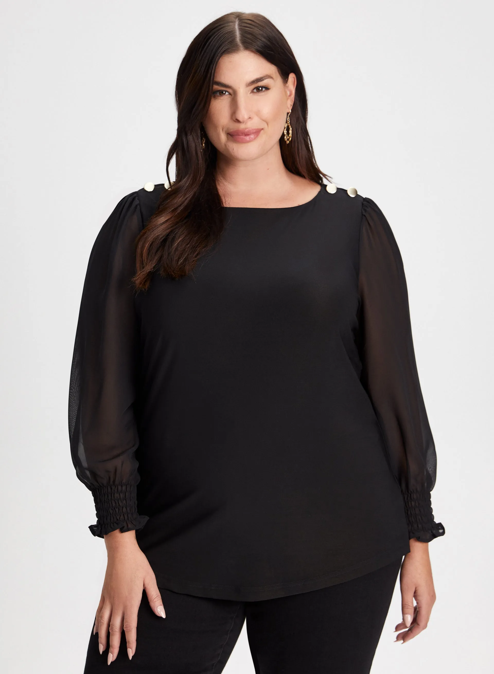 Button Detail Chiffon Sleeve Top sold by Laura