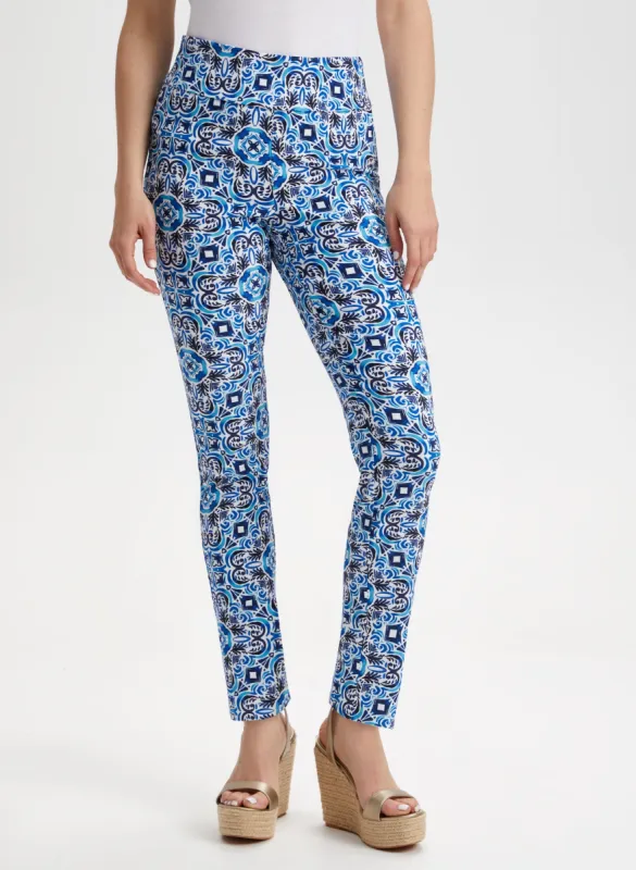 Pull-On Paisley Tile Print Pants sold by Laura