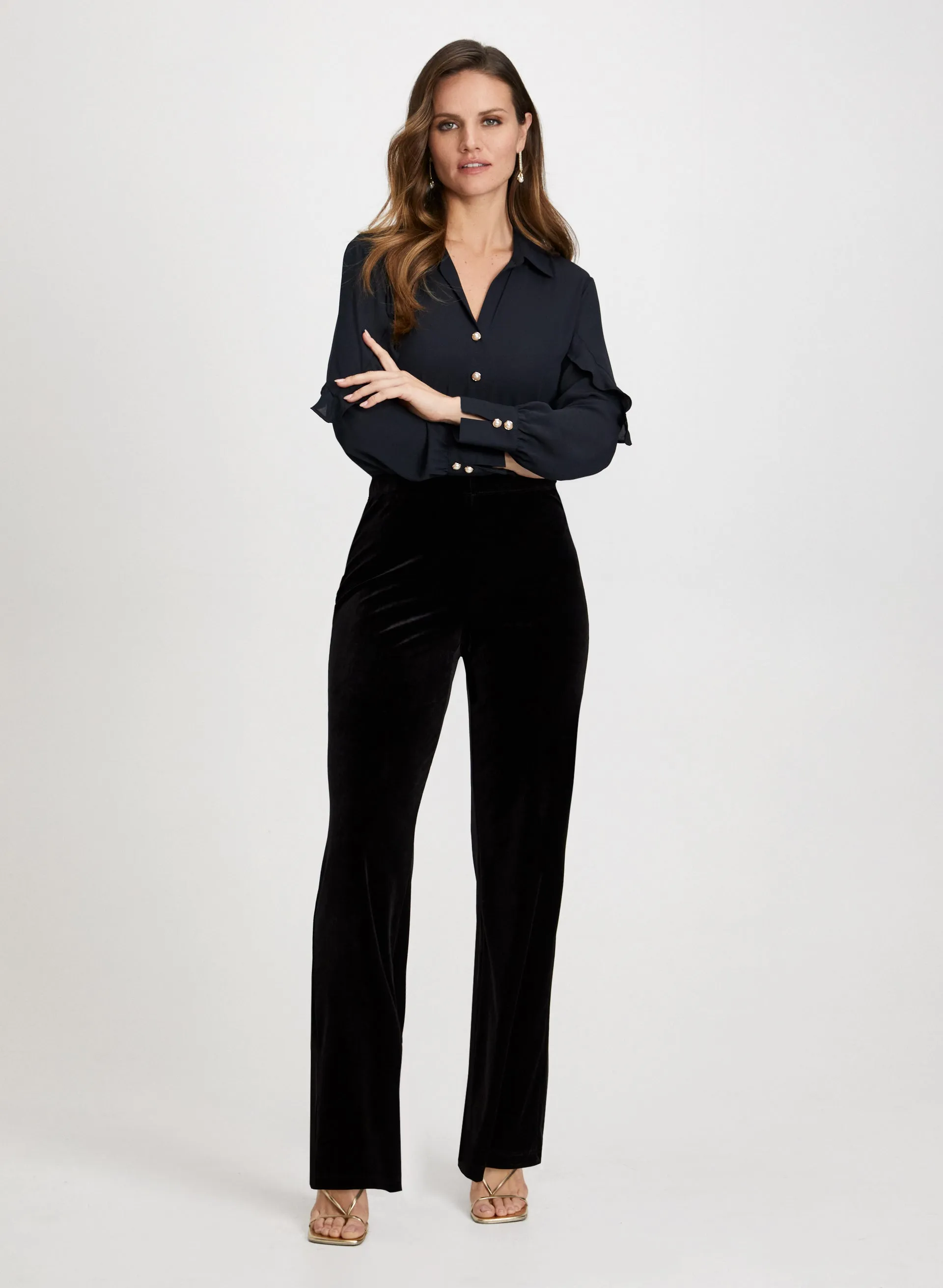 Ruffle Sleeve Blouse & Velour Pants sold by Laura