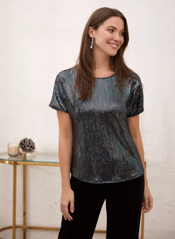 Boat Neck Sequin Top sold by Laura