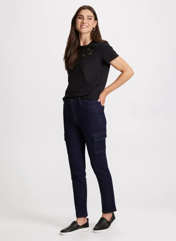 Lace Detail T-Shirt & Slim Leg Cargo Jeans sold by Laura