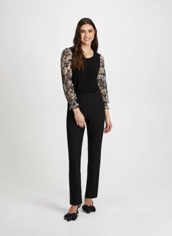 Paisley Mesh Sleeve Top & Straight Leg Pants sold by Laura