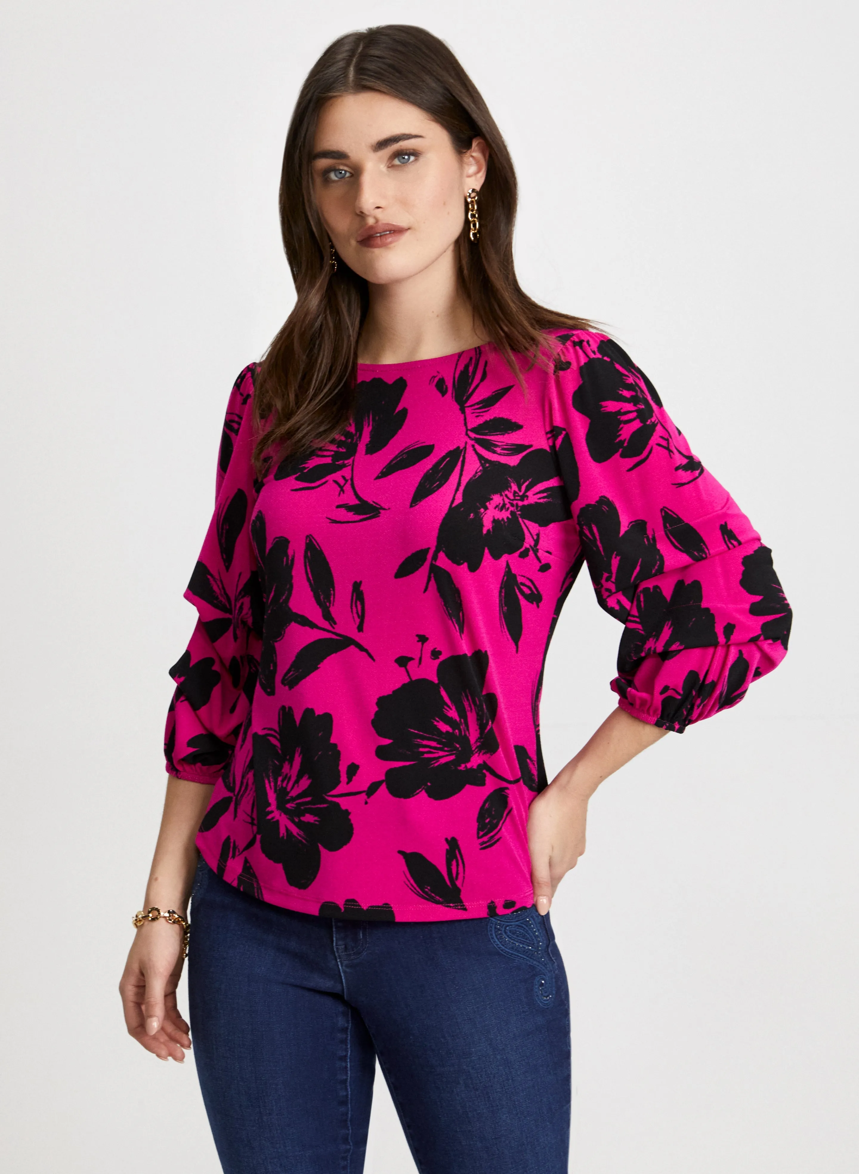 Pinched Sleeve Floral Print Top sold by Laura product image thumbnail 5