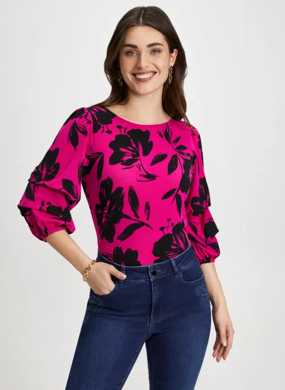Pinched Sleeve Floral Print Top sold by Laura