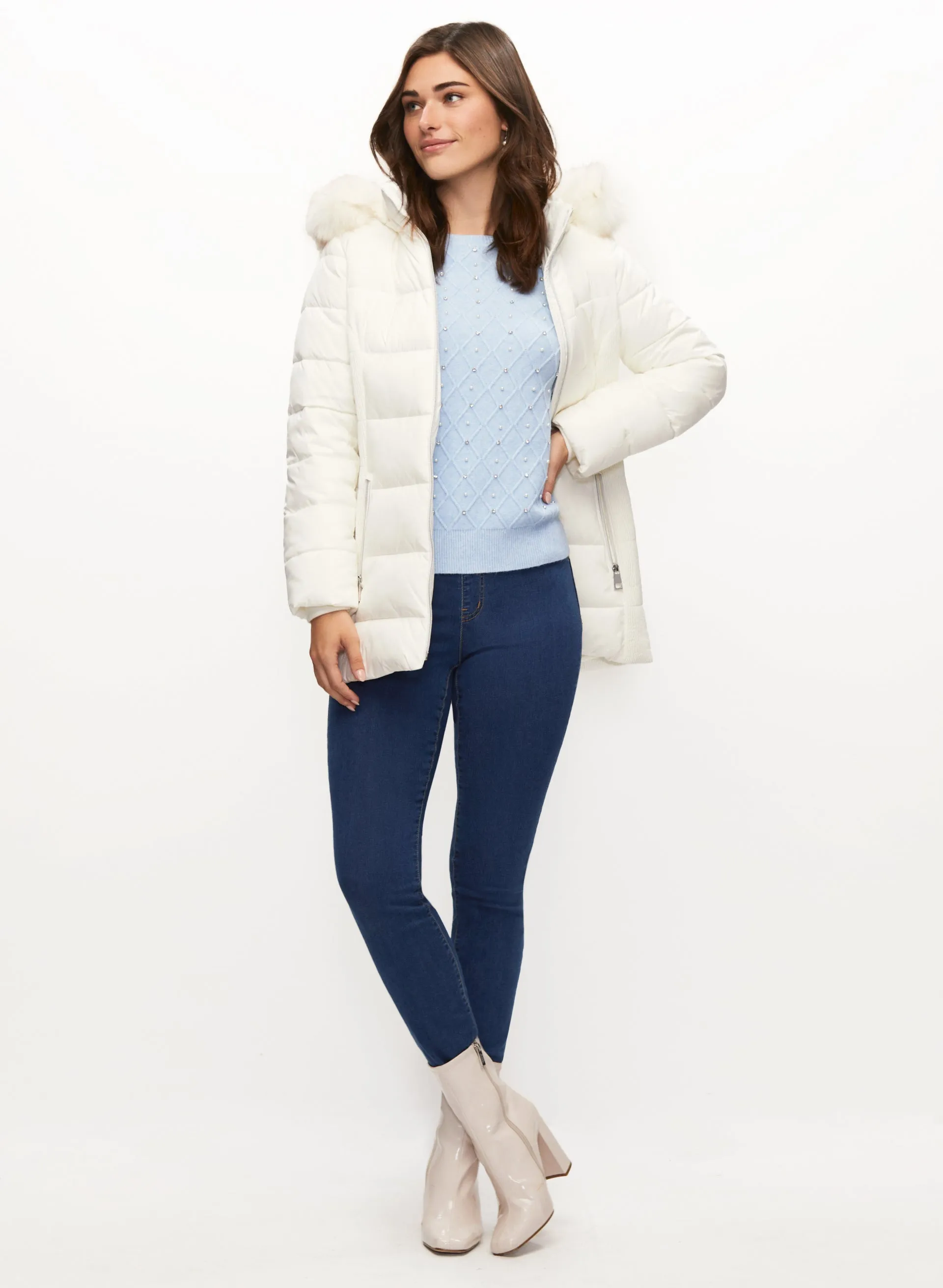 Quilted Coat & Straight Leg Jeans sold by Laura