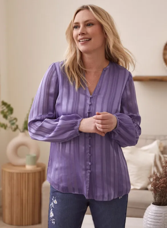 Stripe Print Button Down Top sold by Laura