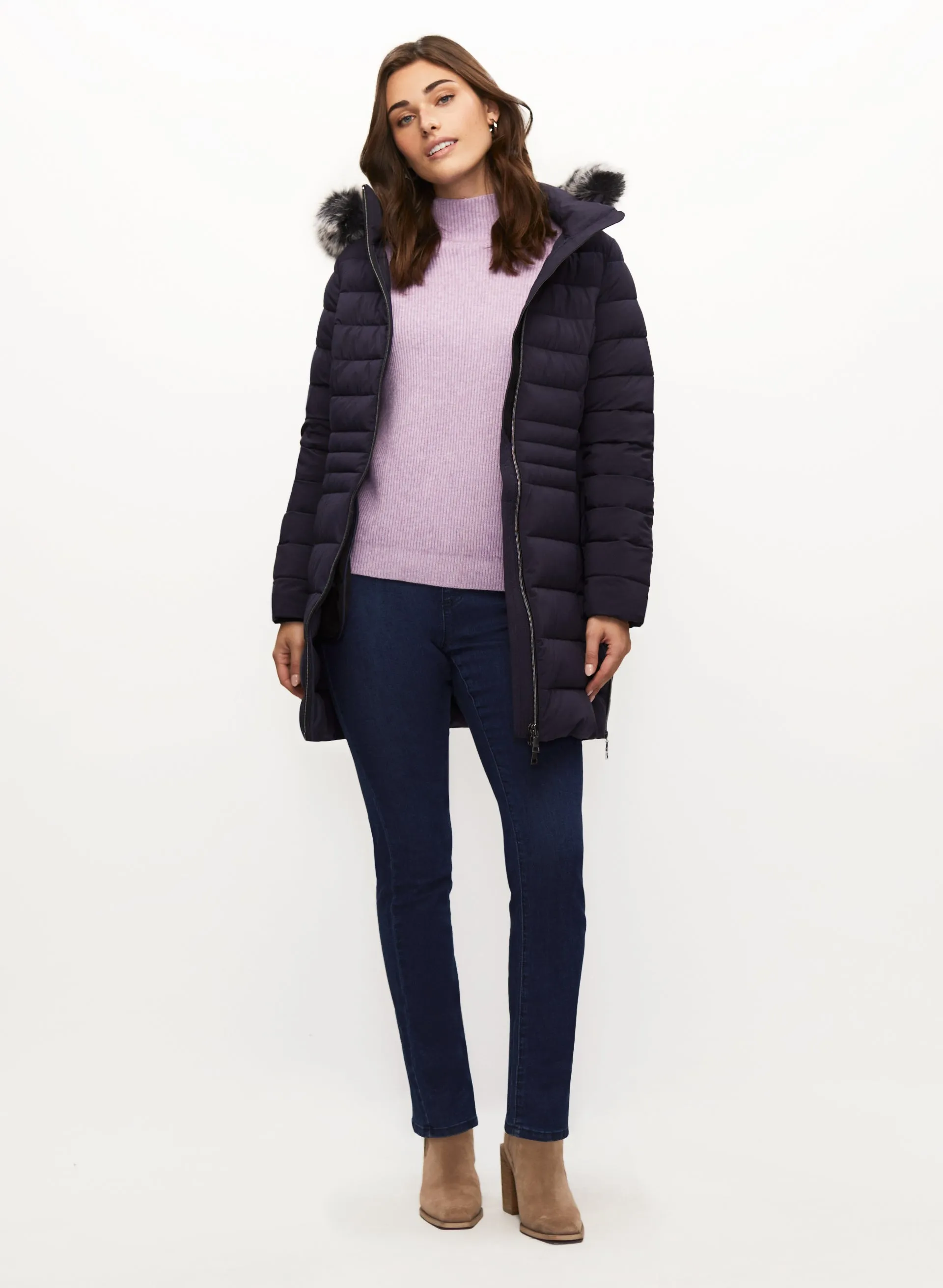 Jewelled Button Sweater & Vegan Down Coat sold by Laura