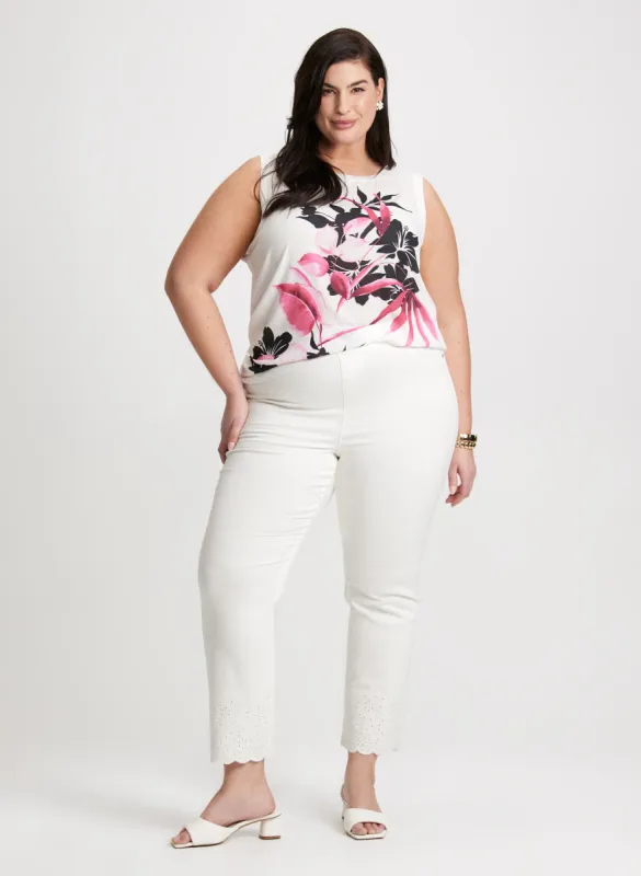 Floral Placement Print Top & Embroidered Pull-On Jeans sold by Laura