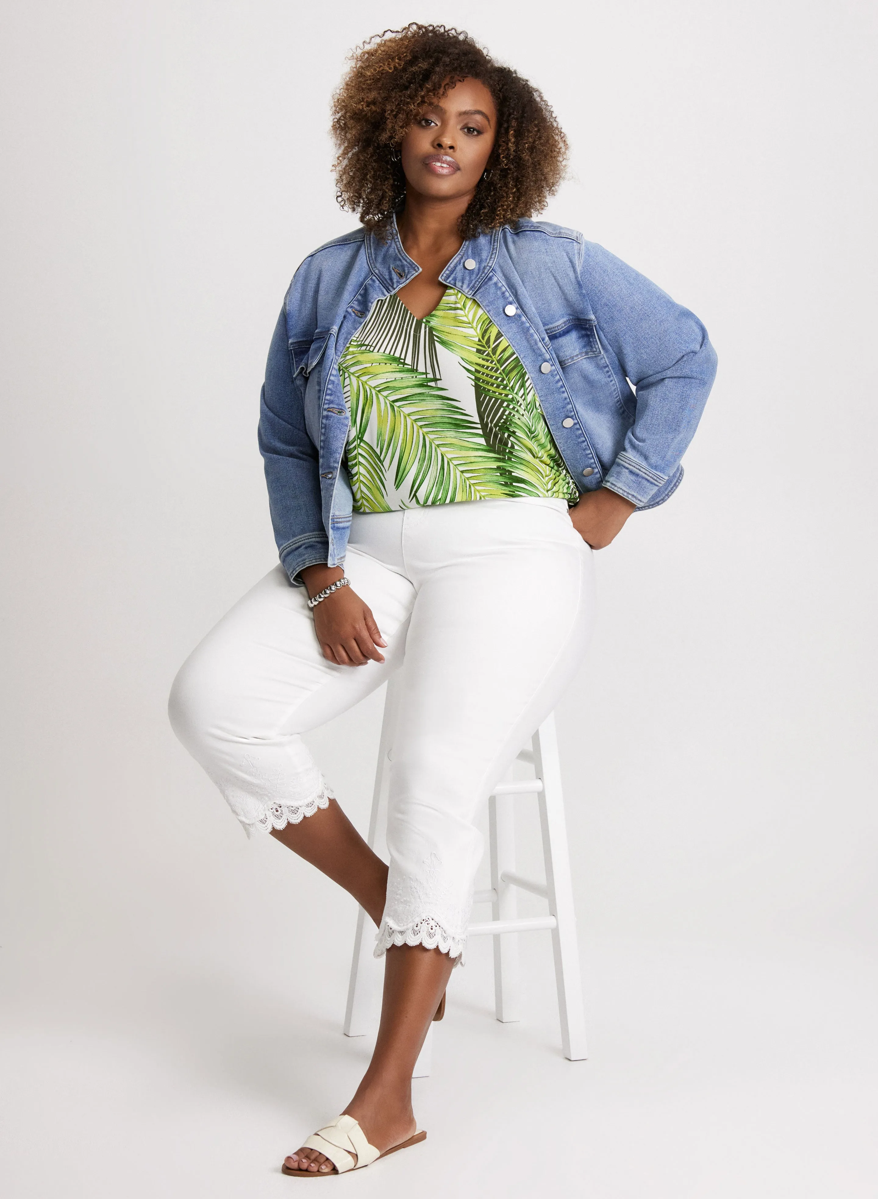 Denim Jacket & Lace Hem Denim Capris sold by Laura