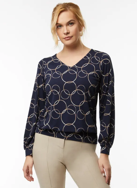 Puff Sleeve Ring Print Top sold by Laura