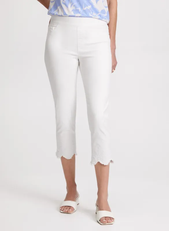 Embroidered Hem Denim Capris sold by Laura