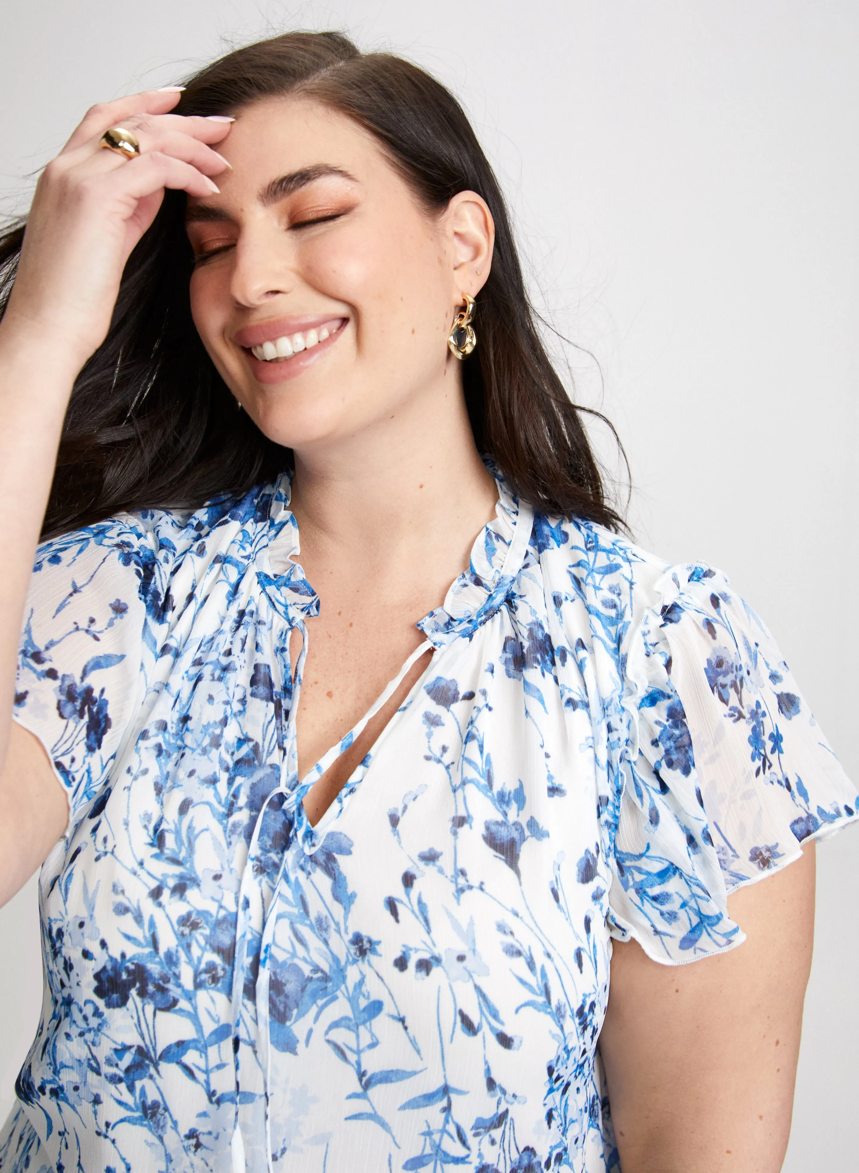 Short Ruffle Sleeve Floral Blouse sold by Laura product image thumbnail 2