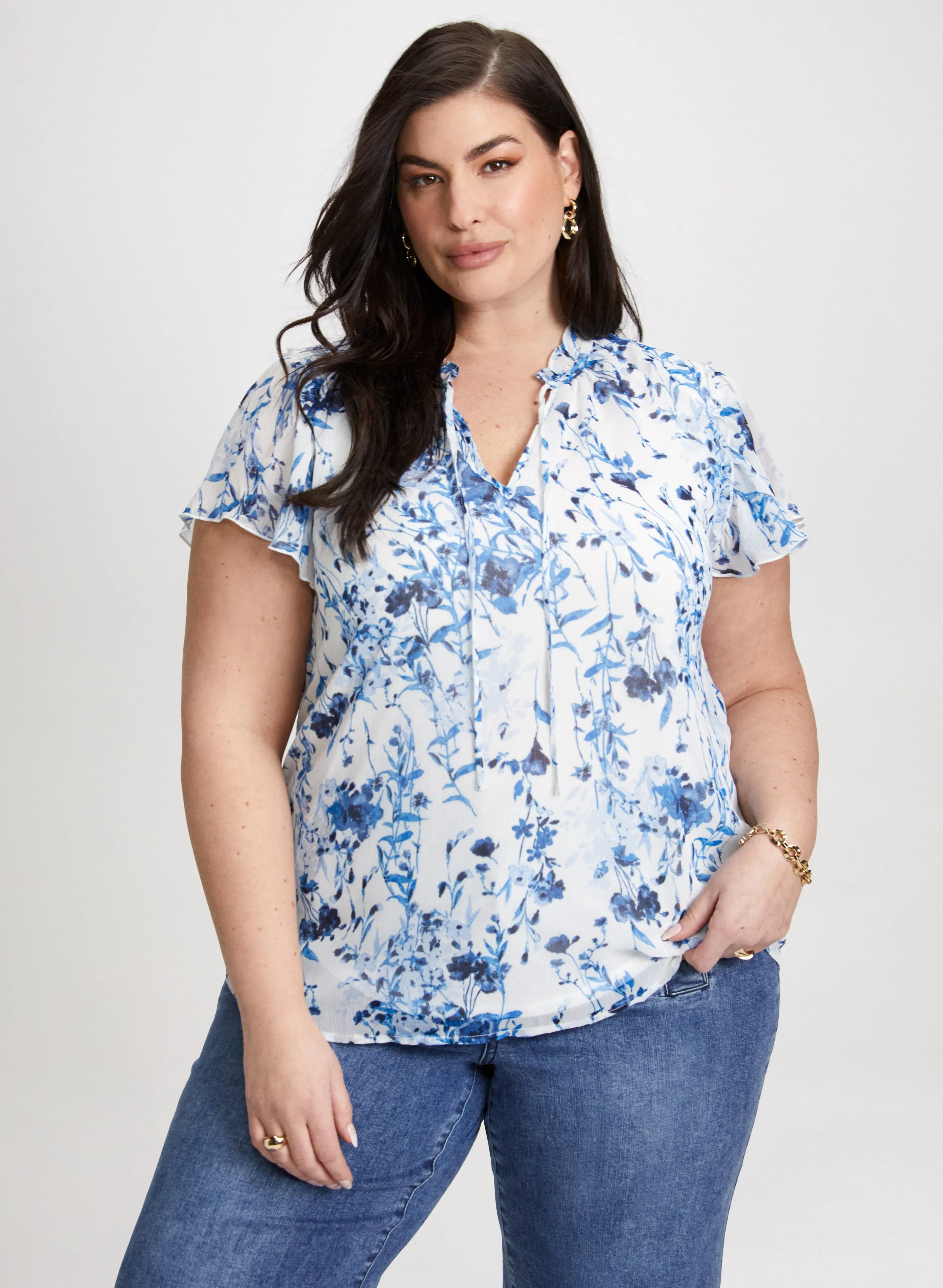 Short Ruffle Sleeve Floral Blouse sold by Laura product image thumbnail 5