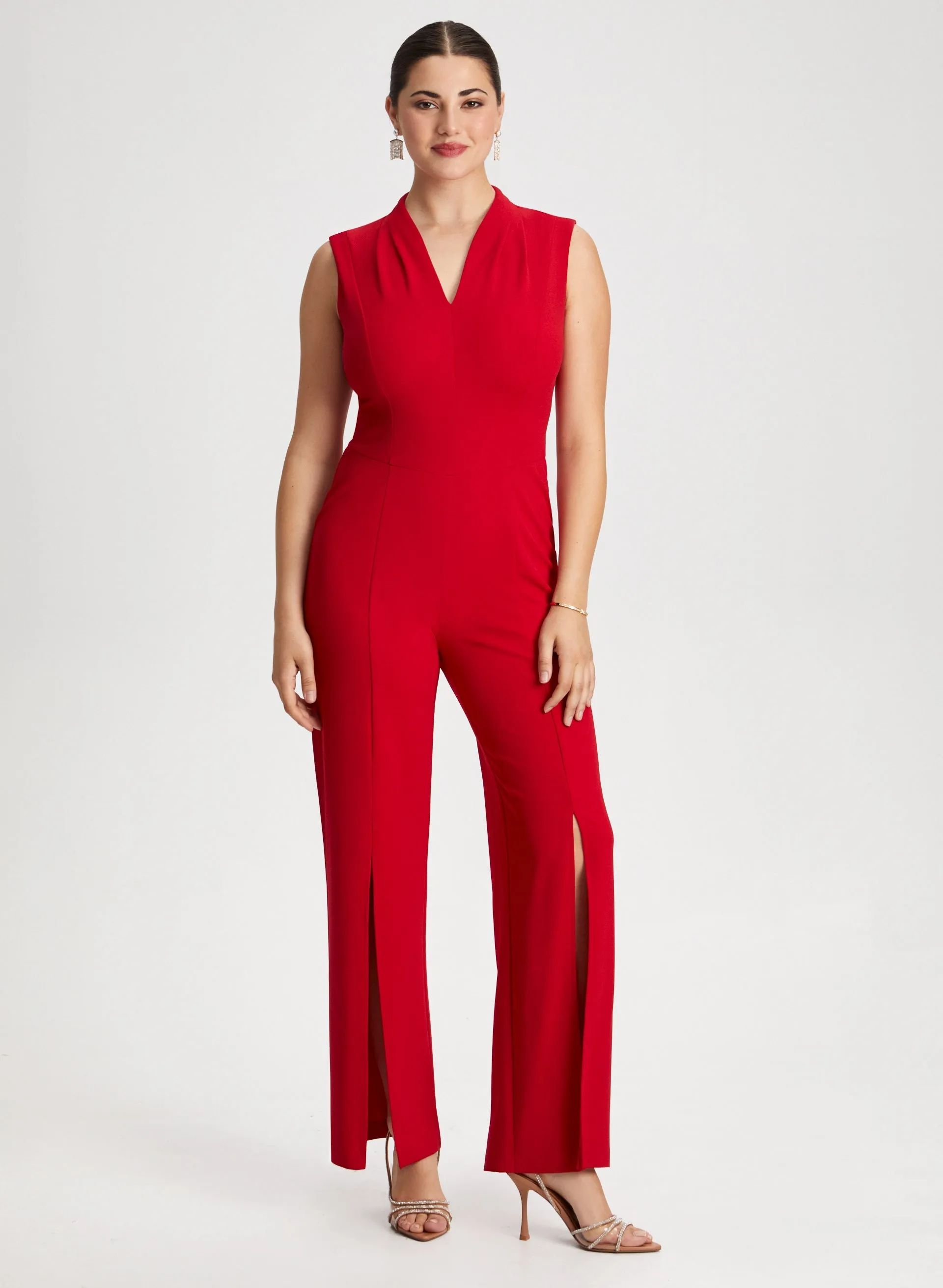 Wide Leg Slit Detail Jumpsuit sold by Laura