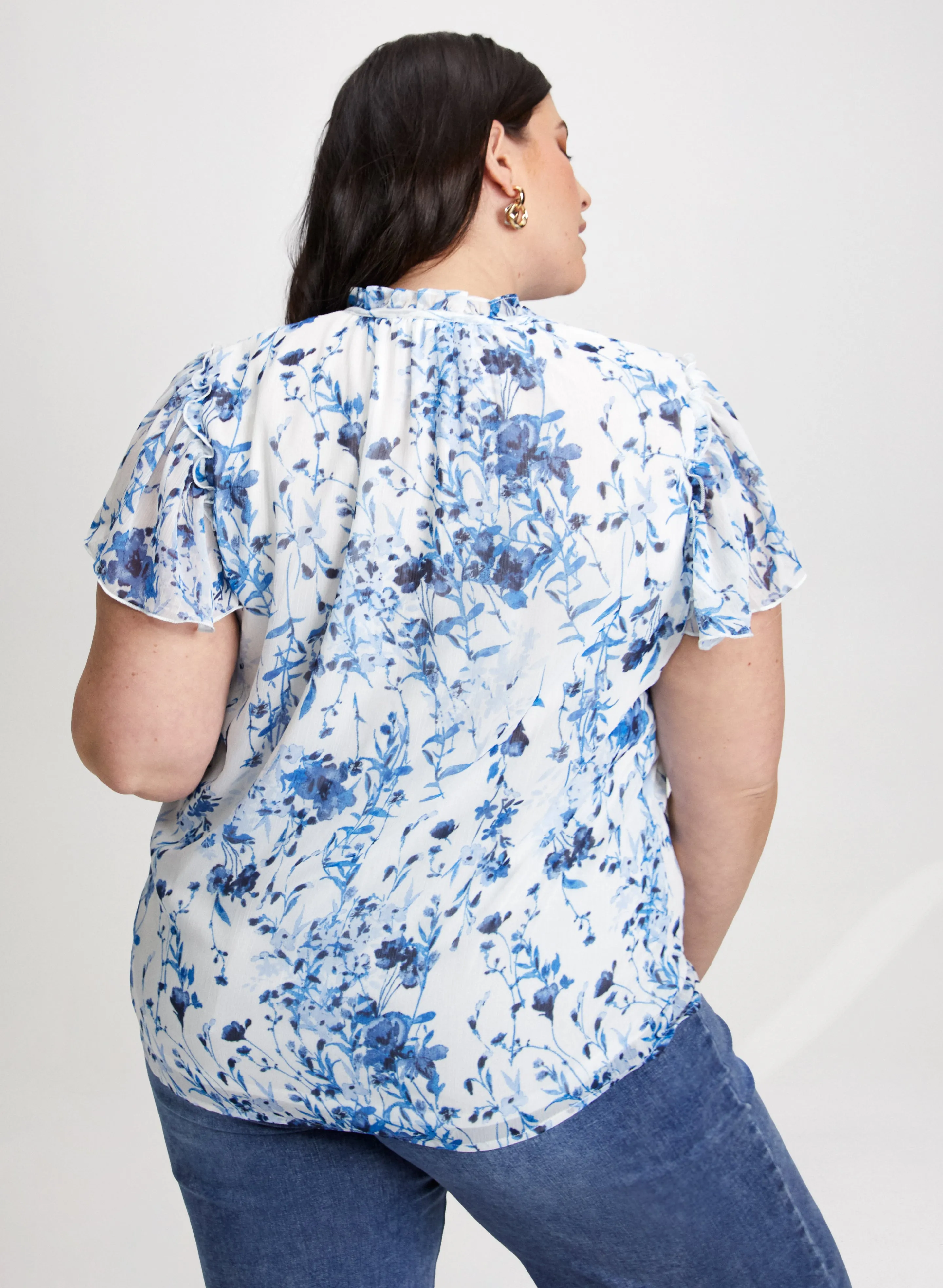 Short Ruffle Sleeve Floral Blouse sold by Laura product image thumbnail 4