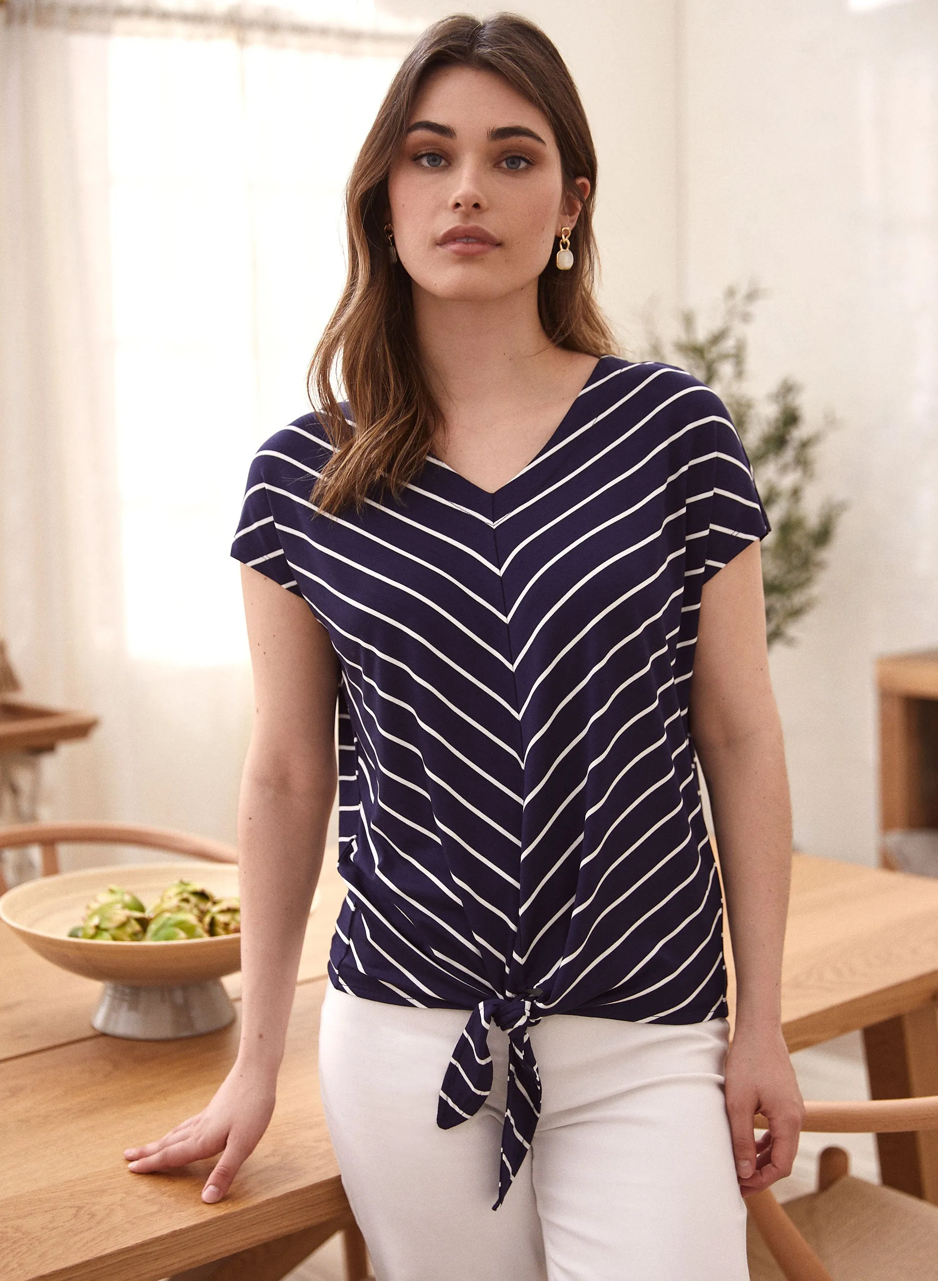 V-Neck Stripe Print Top sold by Laura