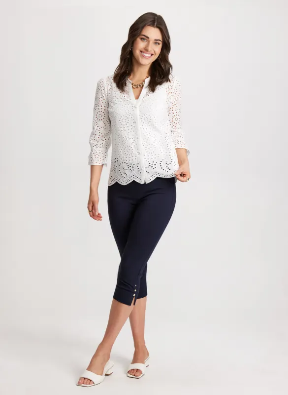Eyelet Button Down Blouse & Pull-On Bengaline Capris sold by Laura