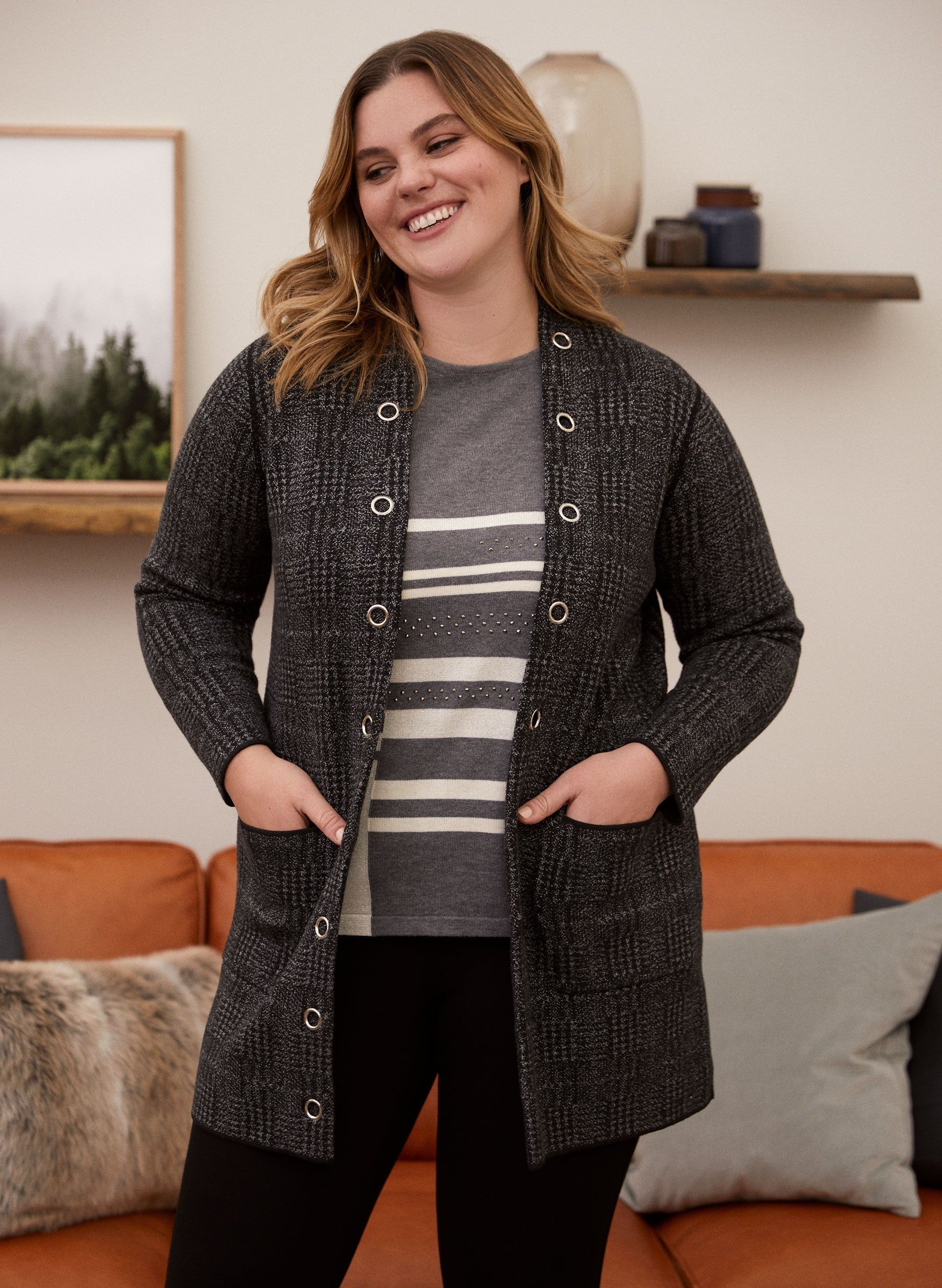 Plaid Print Coatigan sold by Laura