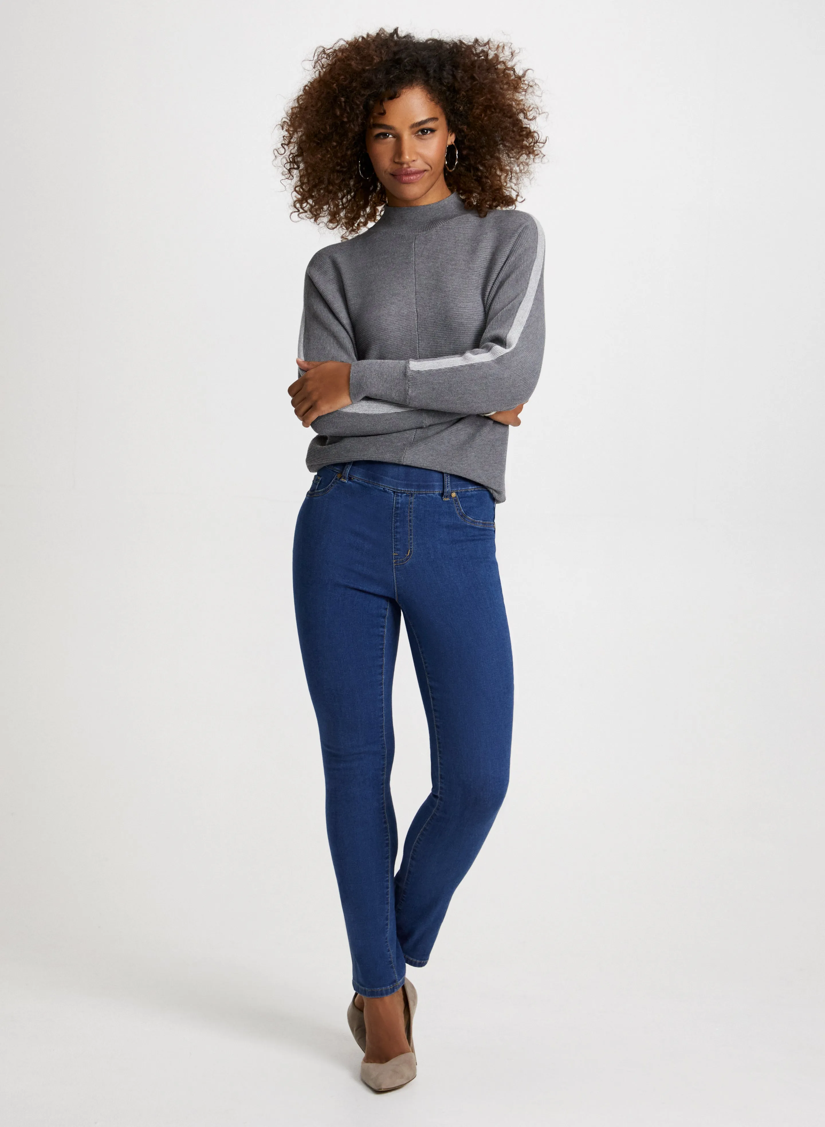 Contrast Stripe Sweater & Pull-On Jeans sold by Laura