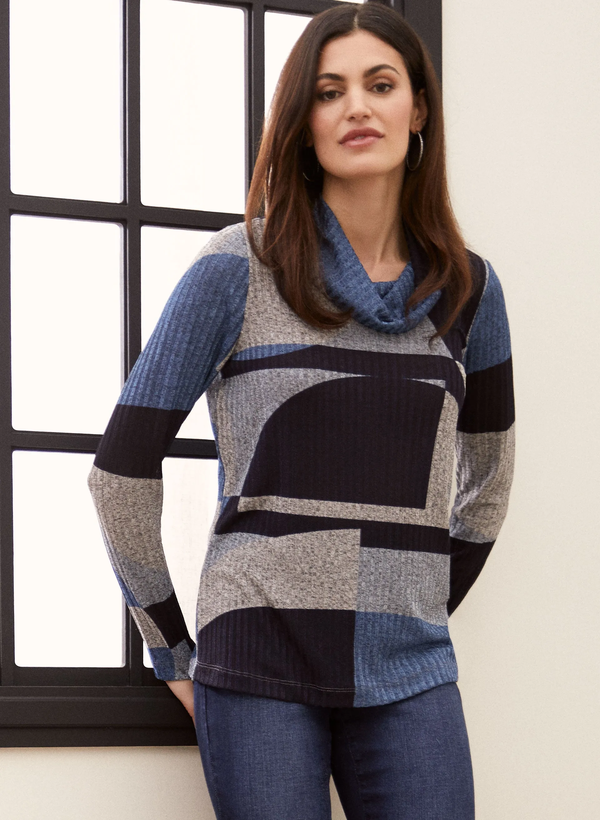 Cowl Neck Geometric Print Top sold by Laura