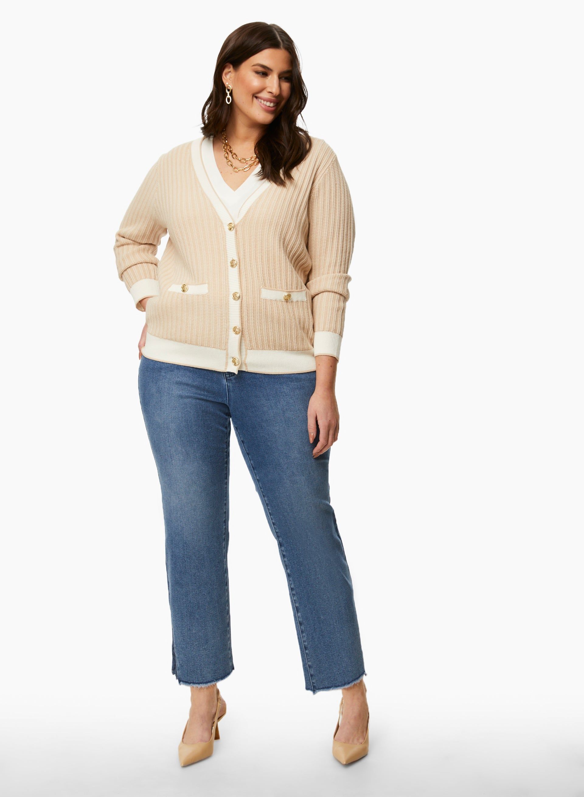 Two Tone Crested Button Cardigan sold by Laura product image thumbnail 2