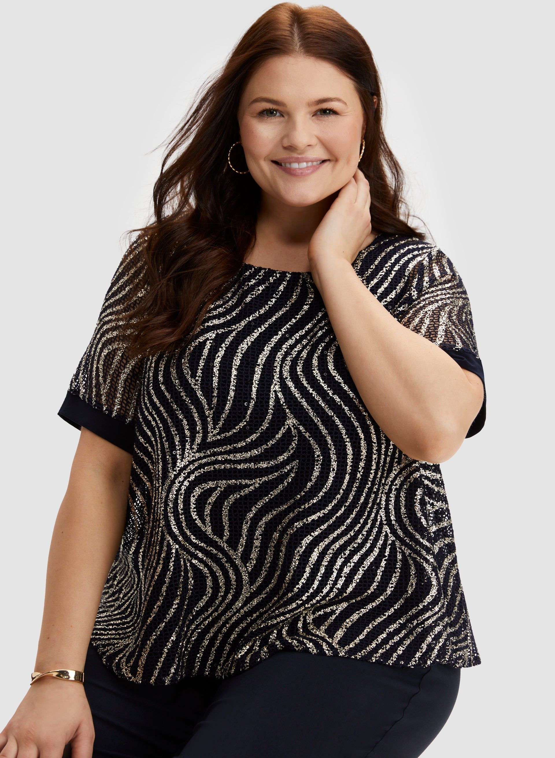 Foil Stripe Print Crochet Top sold by Laura product image thumbnail 5