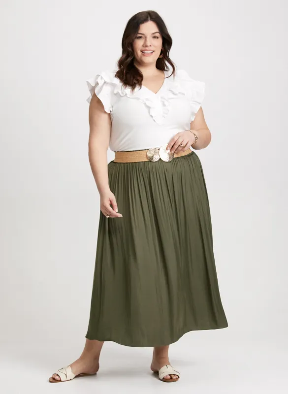 Ruffle Trim Tee & Satin Maxi Skirt sold by Laura