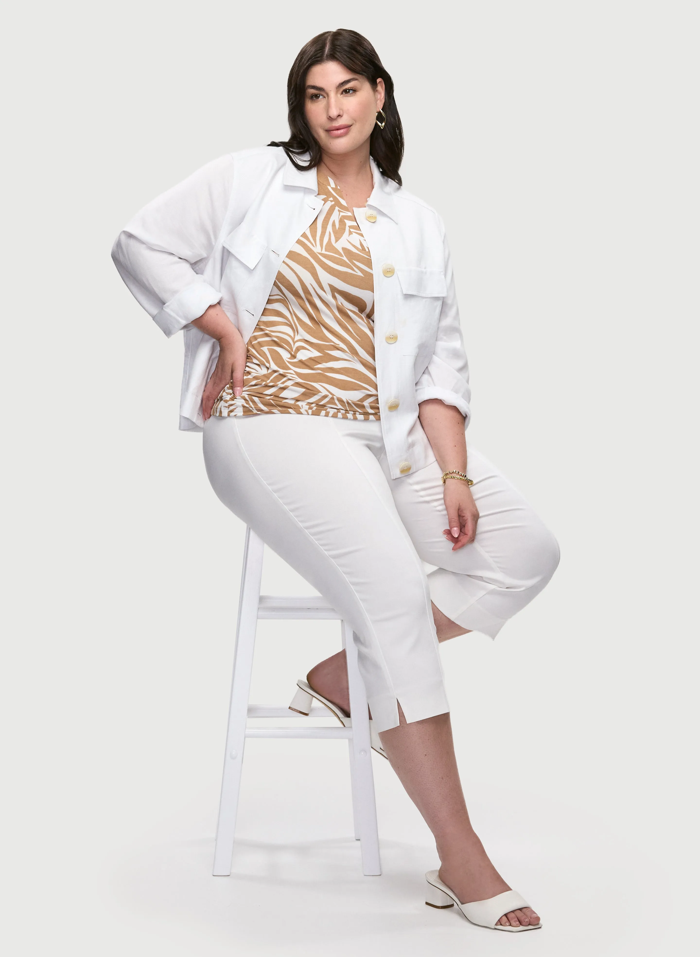 Short Linen Blend Shacket & Side Slit Pull-On Pants sold by Laura