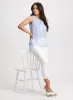 Sleeveless Floral Pleated Blouse & Embroidered Hem Capri Jeans sold by Laura