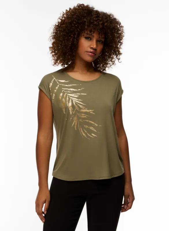 Metallic Palm Leaf Print Tee sold by Laura