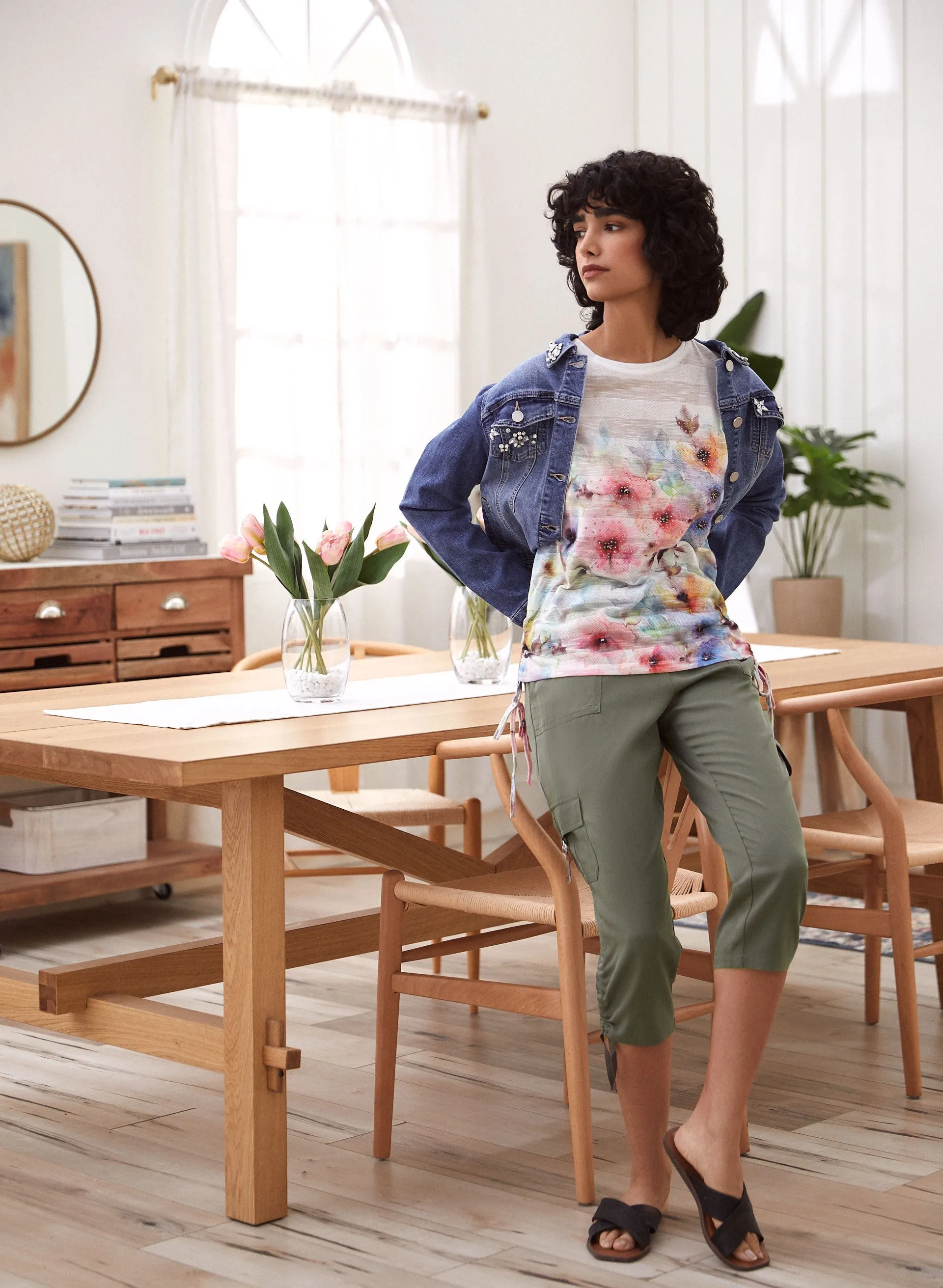 Striped Floral Rhinestone Detail Tee sold by Laura product image thumbnail 3