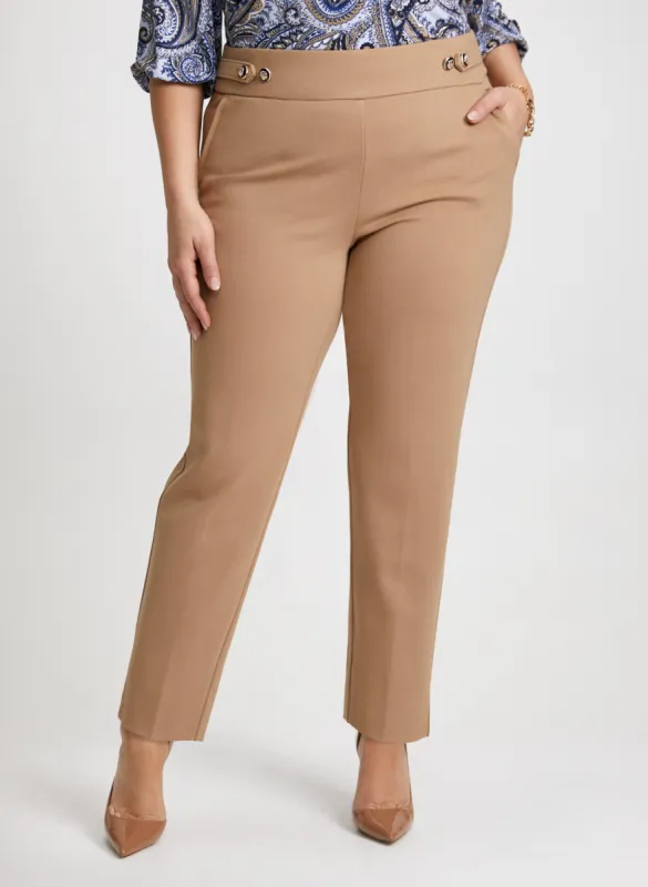 Button Tab Detail Pull-On Pants sold by Laura