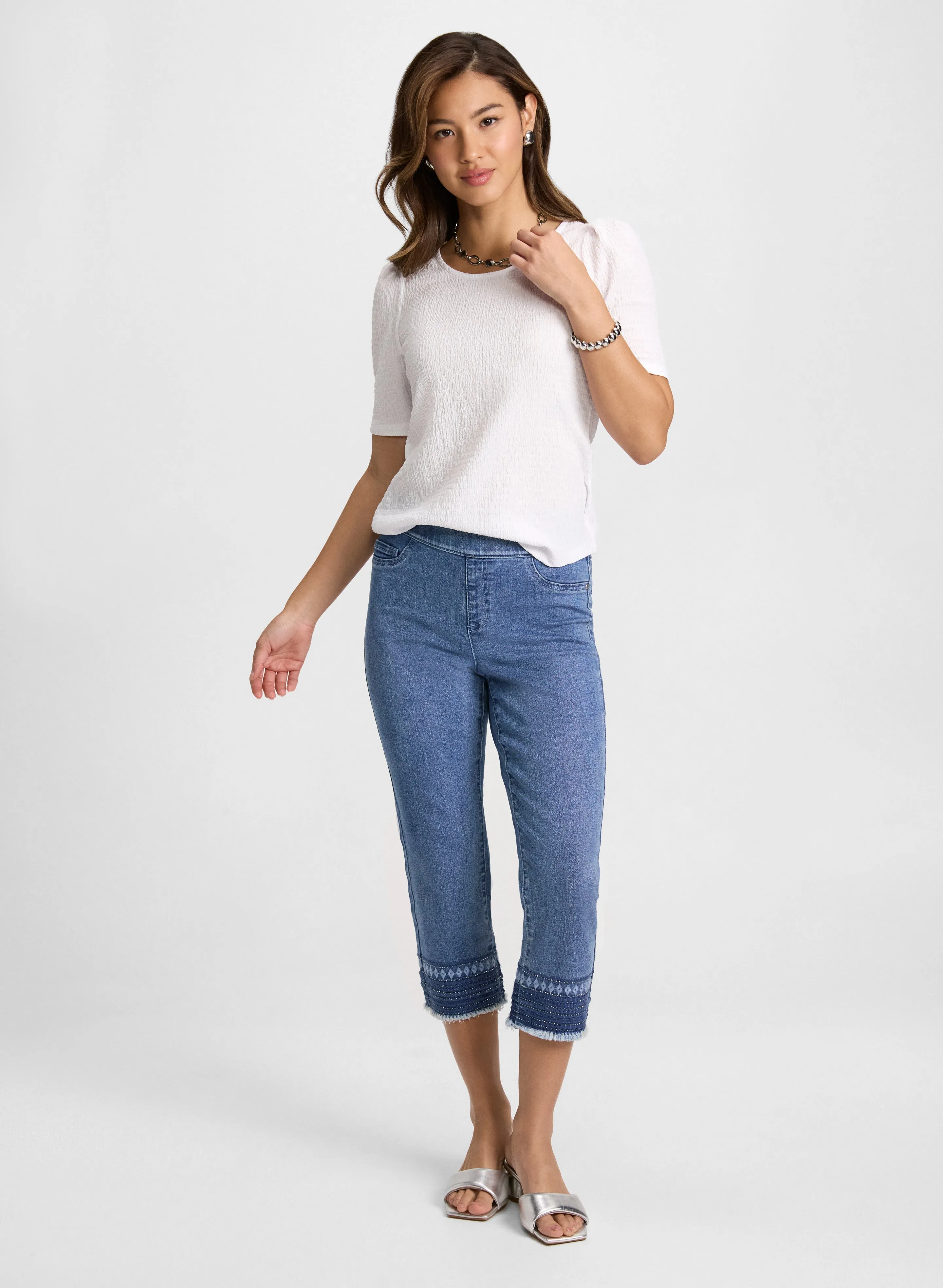 Elbow Sleeve Knit Top & Beaded Jeans sold by Laura