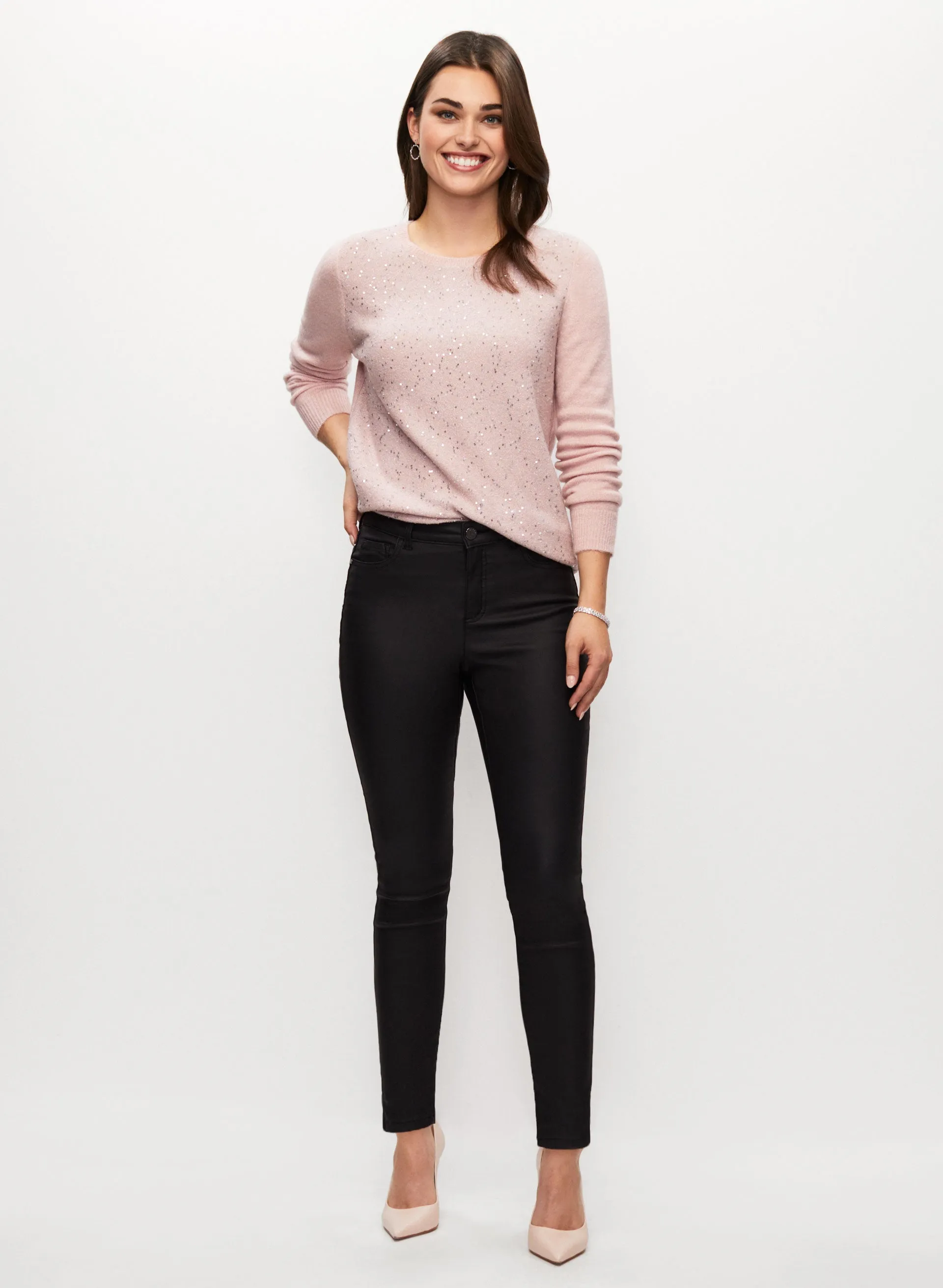 Sequin Sweater & Coated Jeans sold by Laura