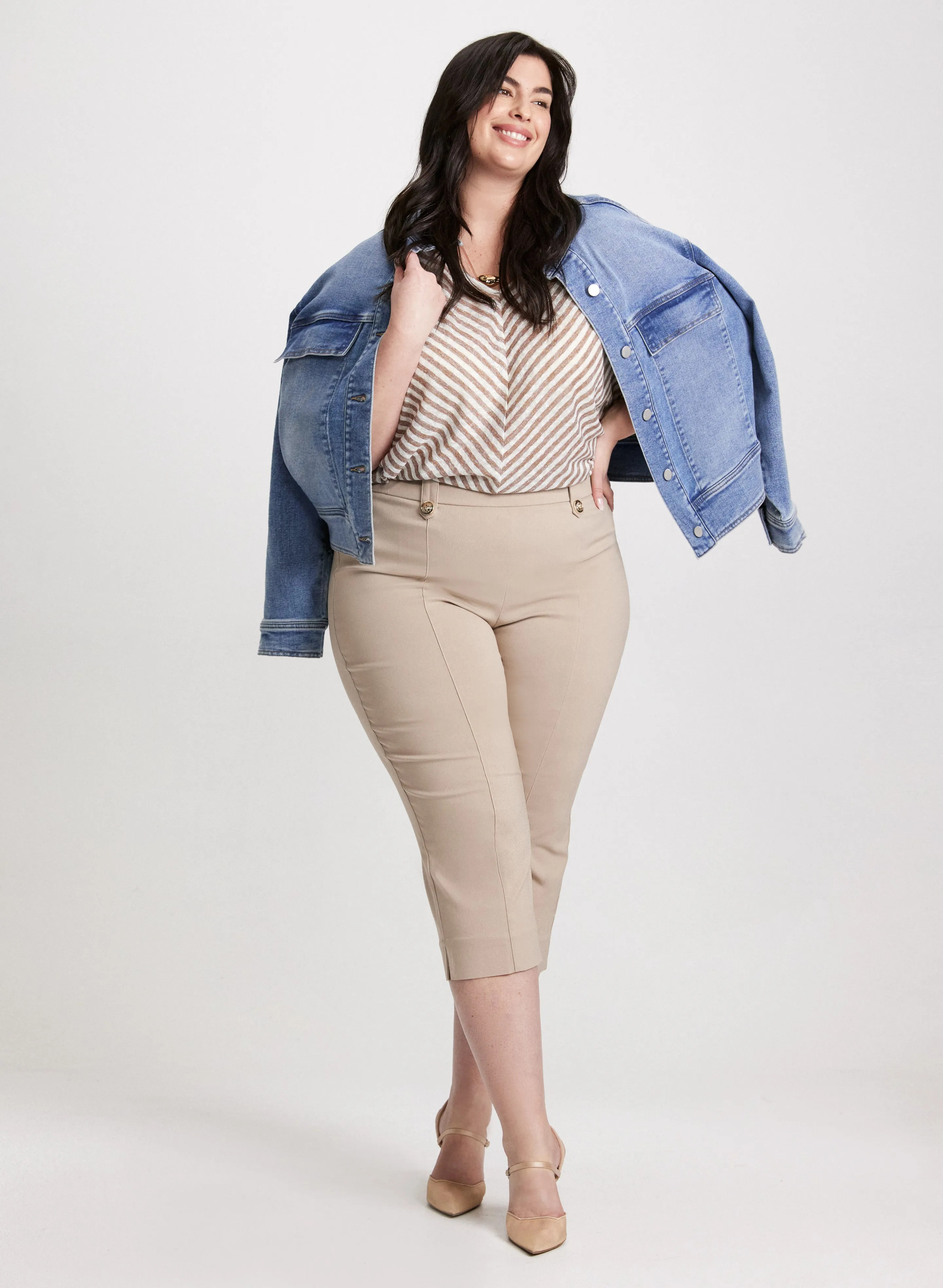 Diagonal Stripes Top & Side Slit Pull-On Pants sold by Laura