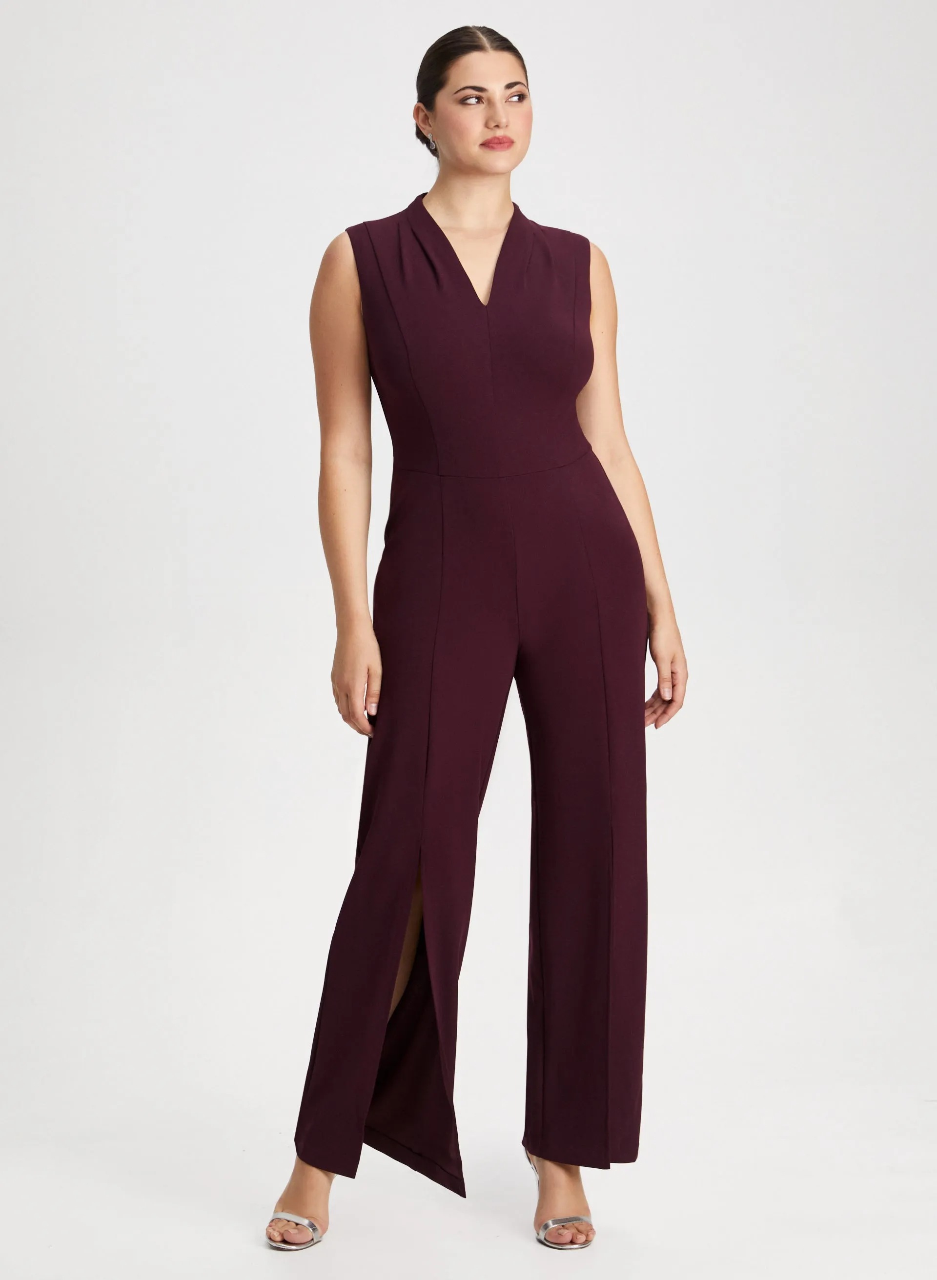 Wide Leg Slit Detail Jumpsuit sold by Laura